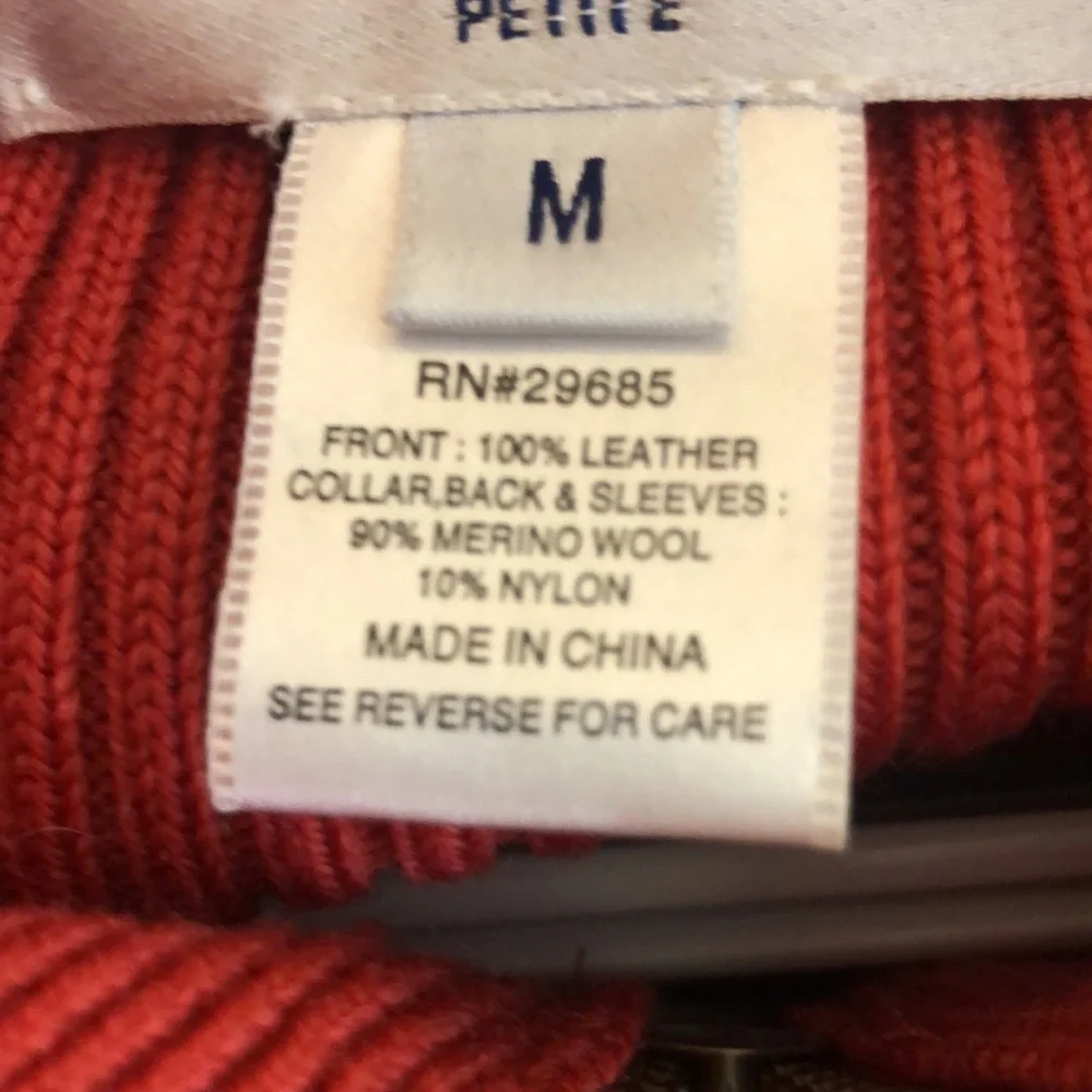 Pendleton Leather Wool Zip Front Jacket Size MP Red Ribbed - Picture 7 of 7